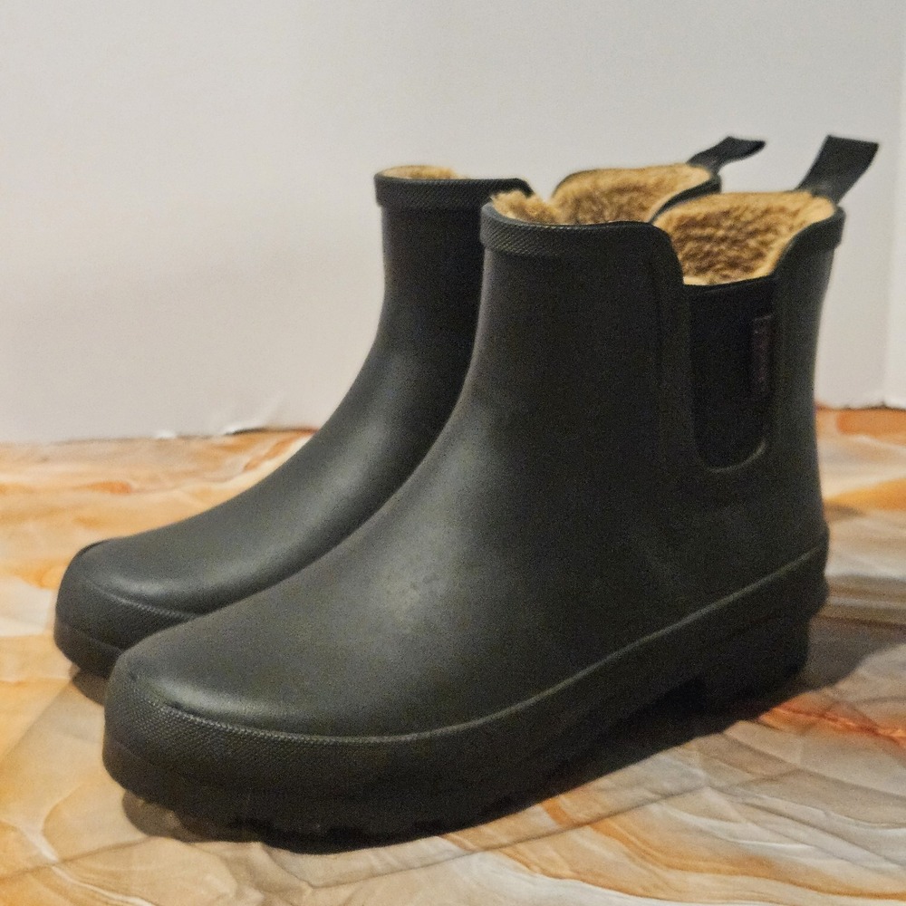 Chooka Plush Chelsea Rain Boots Womens Size 9 Black Faux Fur Lined Waterproof